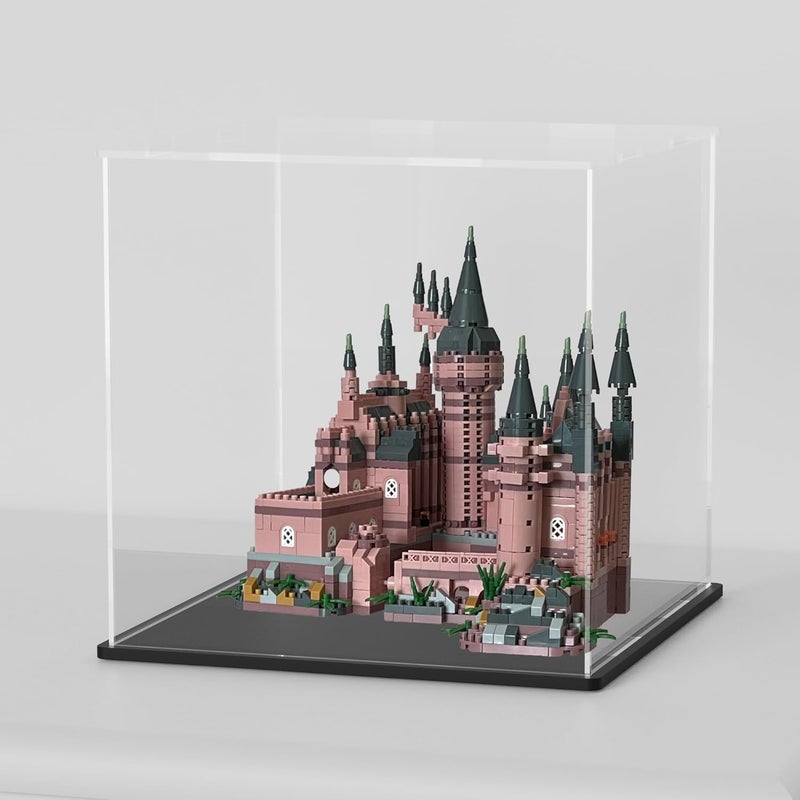 SVENJBB Acrylic Display Case, 8x6x7 Inch Cube Acrylic Boxes for Display, Clear Display Cases with Matte Black Base and Lid for Collectibles and DIY Crafts House Kit - Image 1